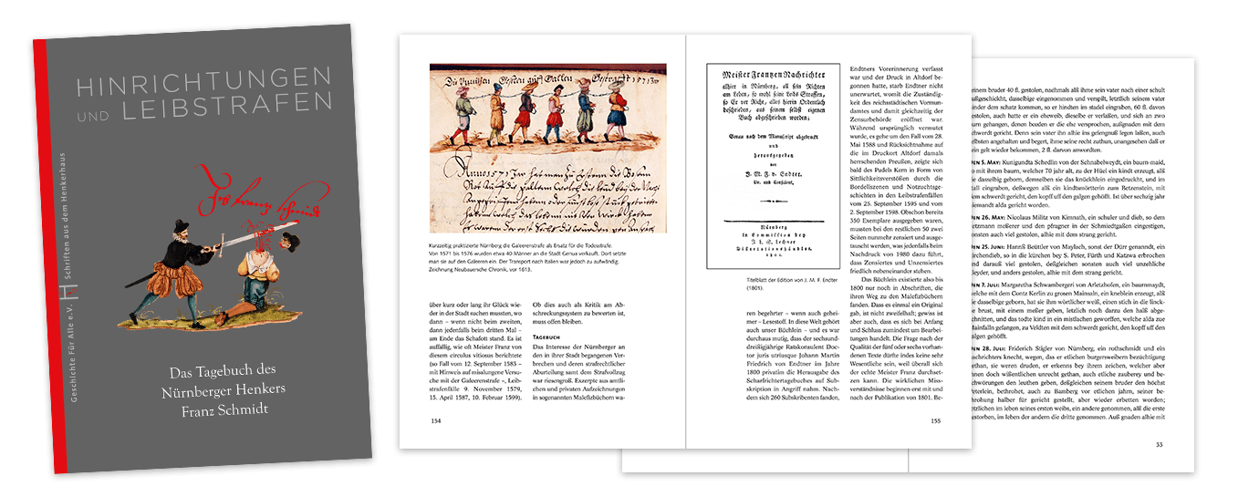 Cover und ausgewählte Seiten der Publikation 'Hinrichtungen und Leibstrafen'