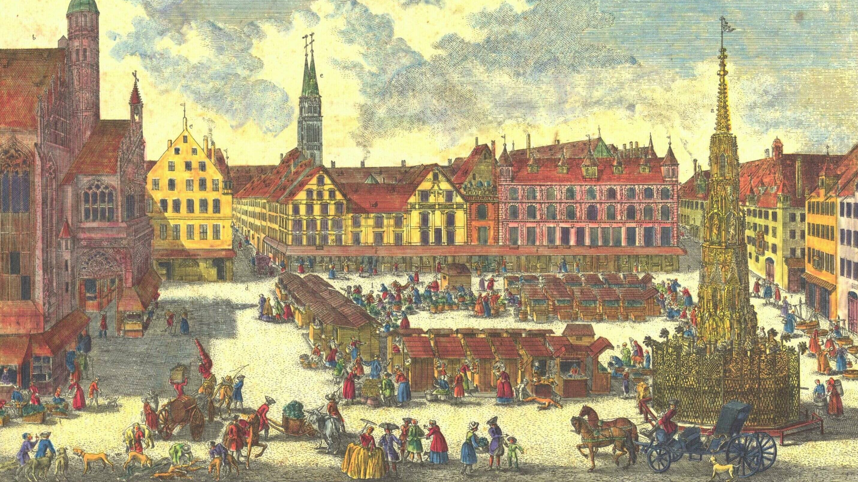 Johann Adam Delsenbach, Hauptmarkt, Nürnberg Innenstadt, schöner Brunnen
