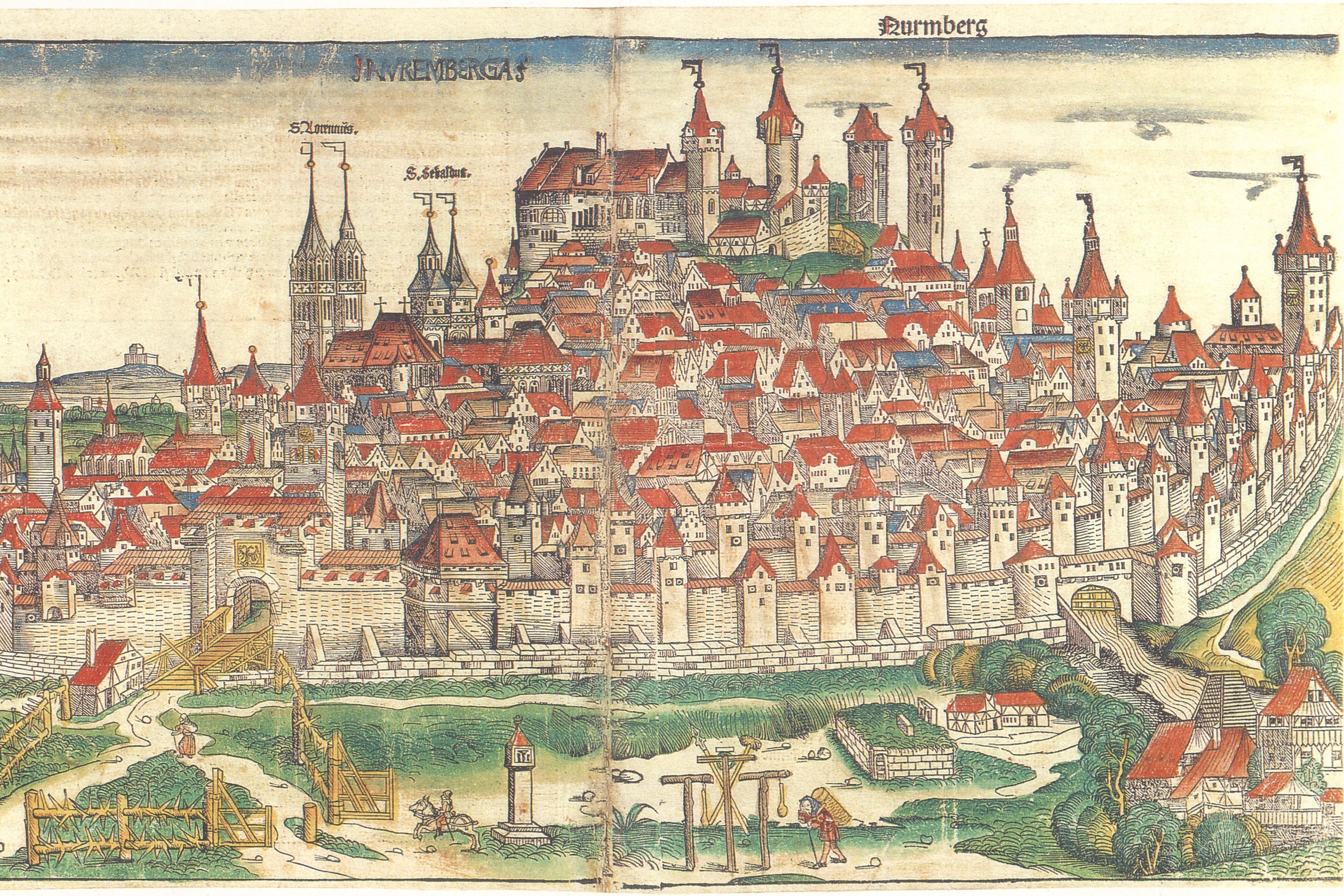 Vue de la ville de Nuremberg tirée de la Chronique de Nuremberg (Schedelsche Weltchronik) de 1493.