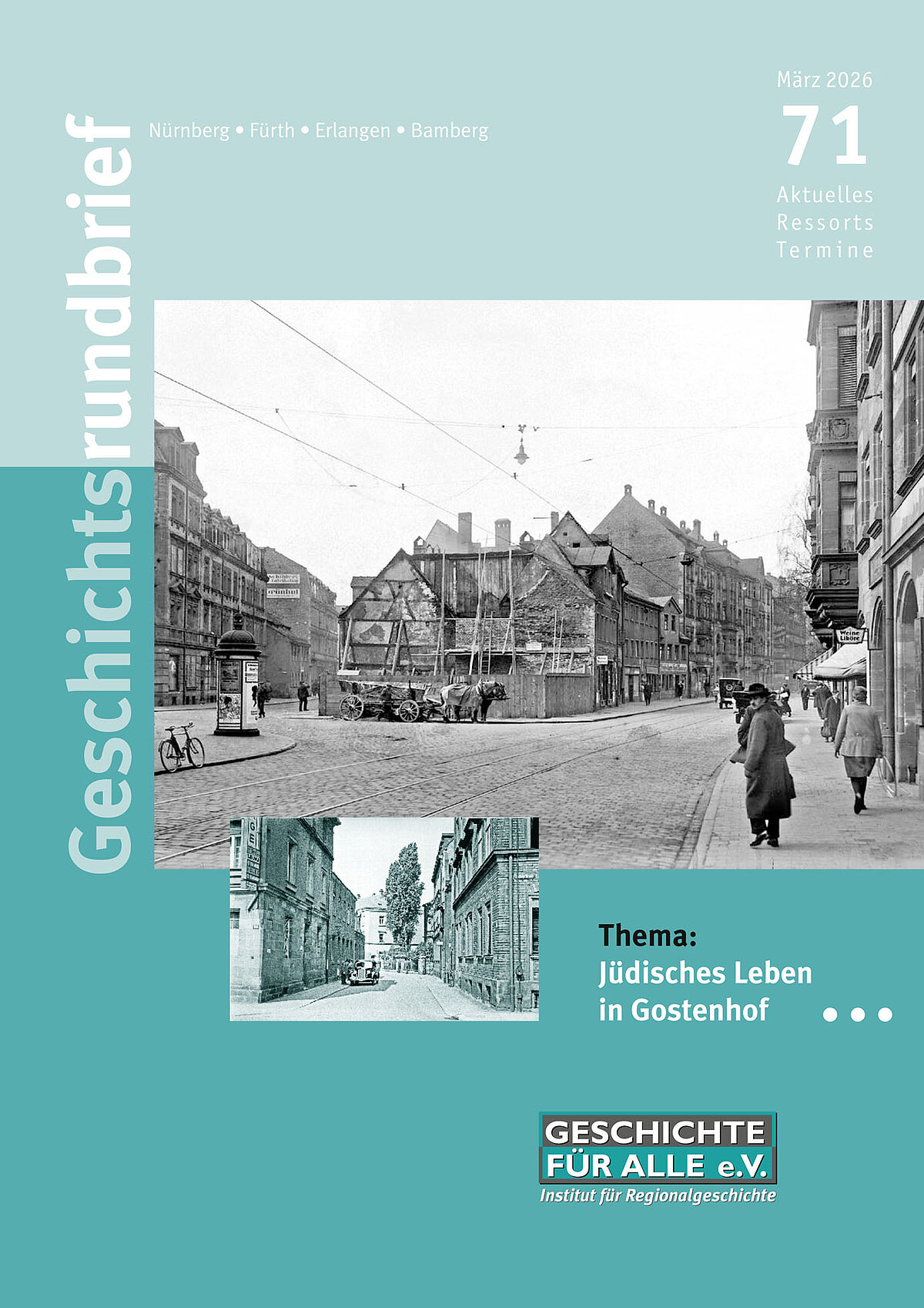 Cover des neuen Geschichtsrundbriefs mit dem Thema: jüdisches Leben in Gostenhof.